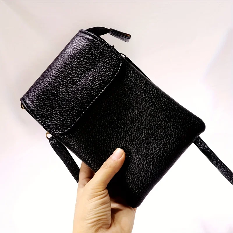 Simple Women's Shoulder Bag With 3-Layer Zipper Soft Leather Crossbody bag Mini Small Bag Wallet With Multiple Compartments Larg