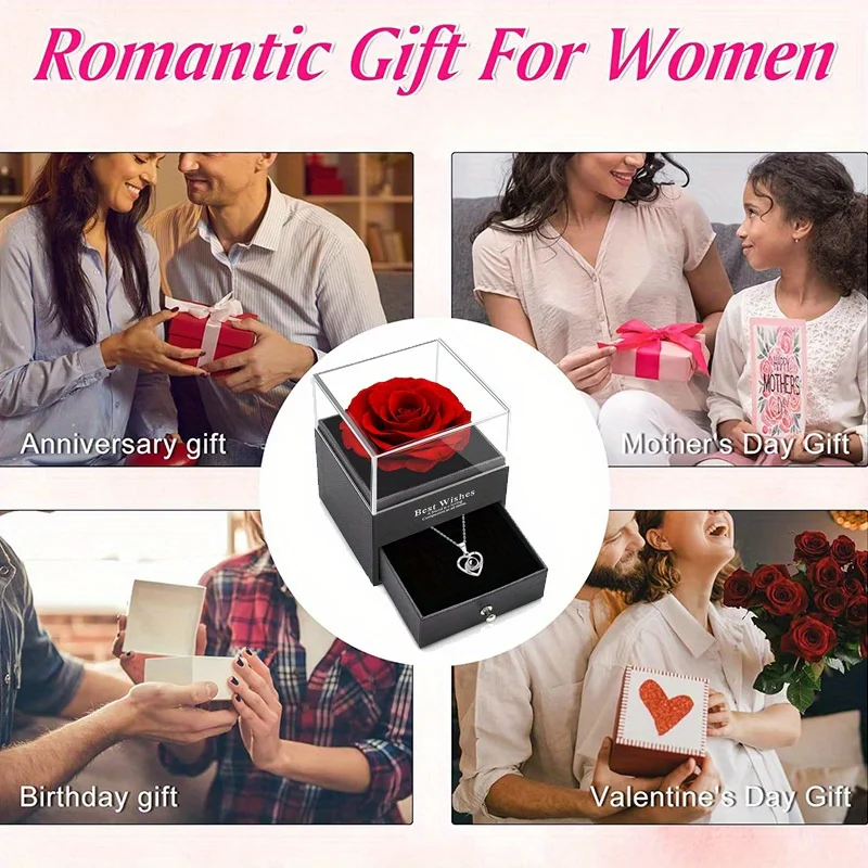 1pc Love Pendant Necklace, Artificial Rose Gift Box Set, for Mother'S Day, Valentine'S Day, Wife, Daughter, Grandmother