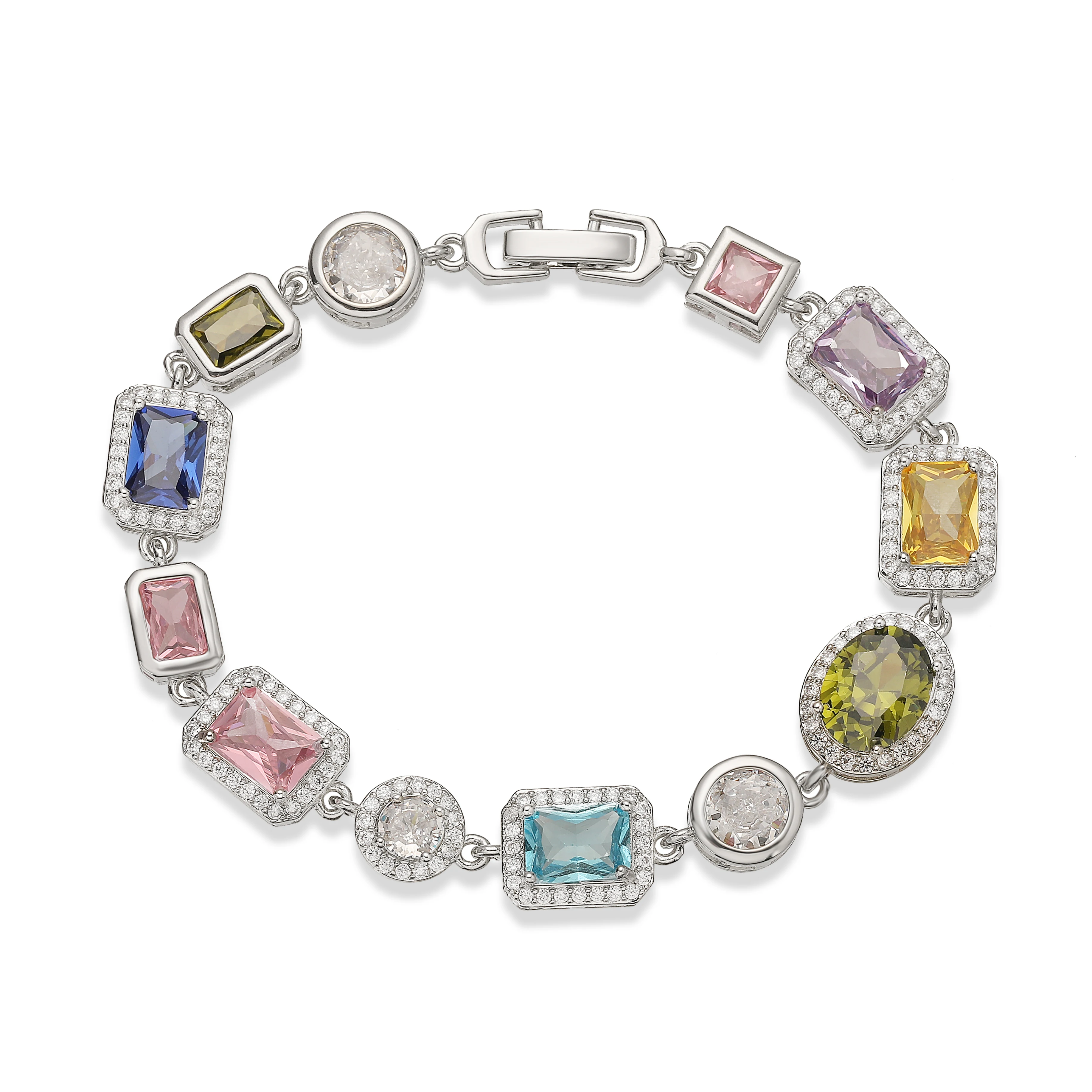 18K Gold Plated Square and Round Multicoloured Semi-Precious Stone Mosaic Design Jewellery Bracelet/Necklace Unisex Jewellery