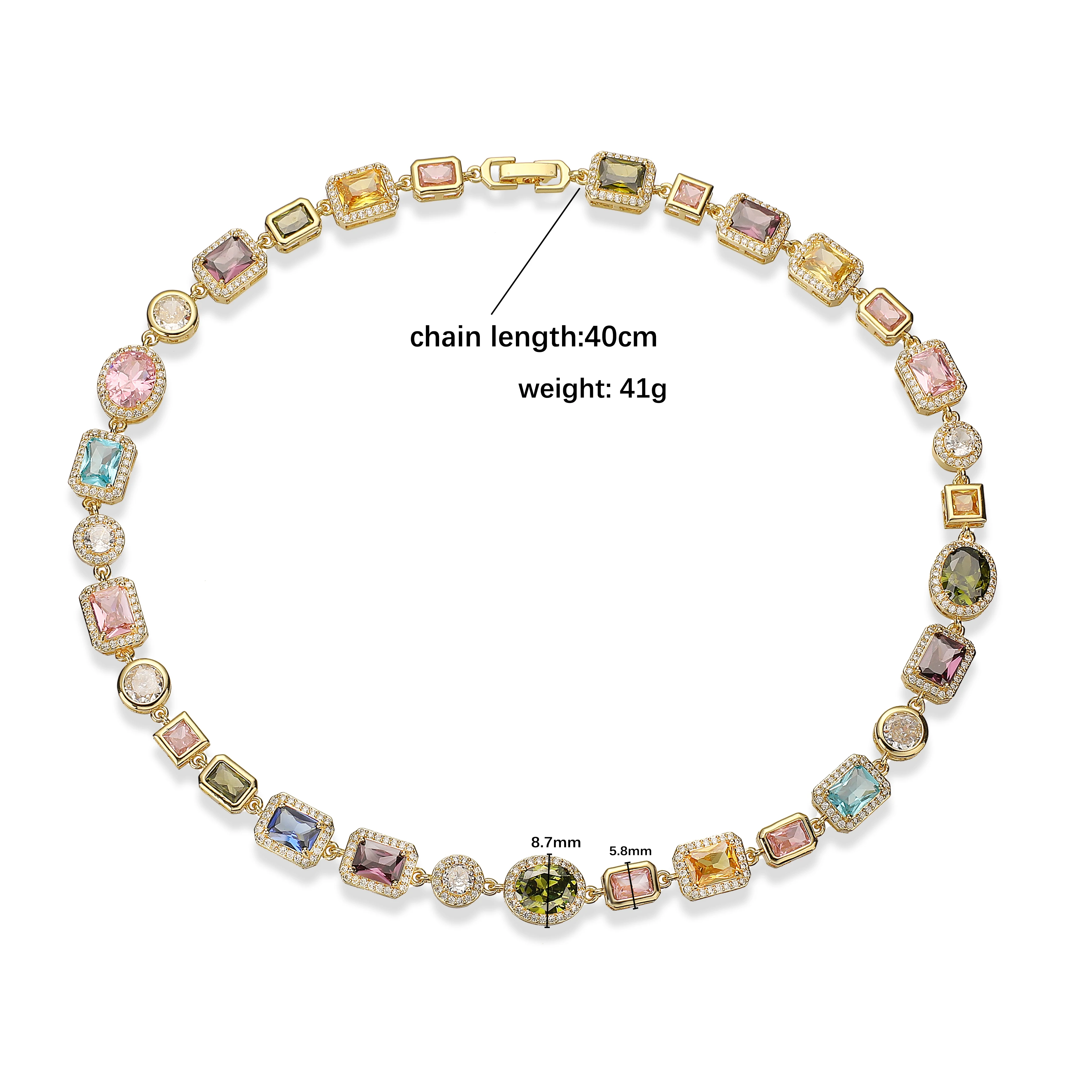 18K Gold Plated Square and Round Multicoloured Semi-Precious Stone Mosaic Design Jewellery Bracelet/Necklace Unisex Jewellery