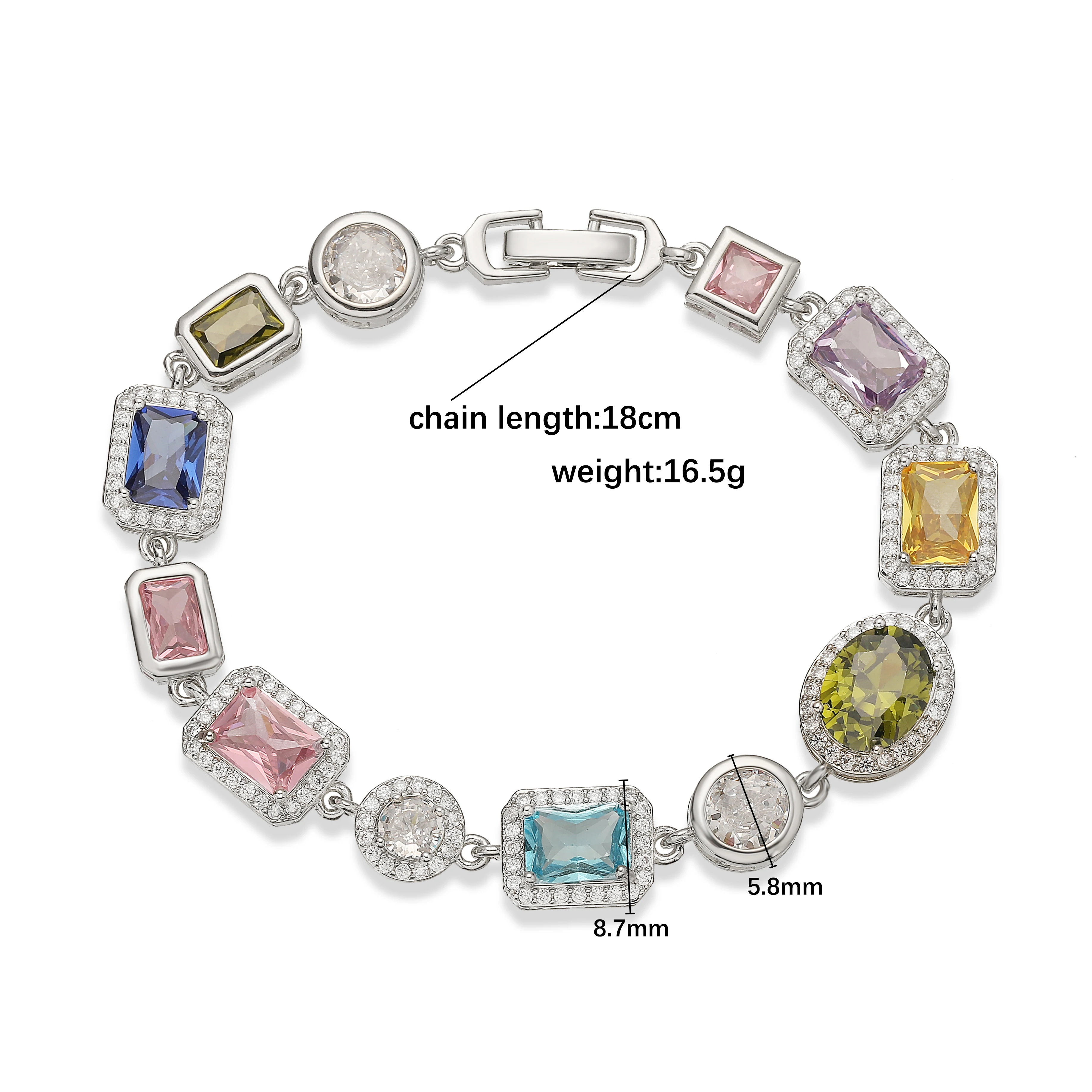 18K Gold Plated Square and Round Multicoloured Semi-Precious Stone Mosaic Design Jewellery Bracelet/Necklace Unisex Jewellery