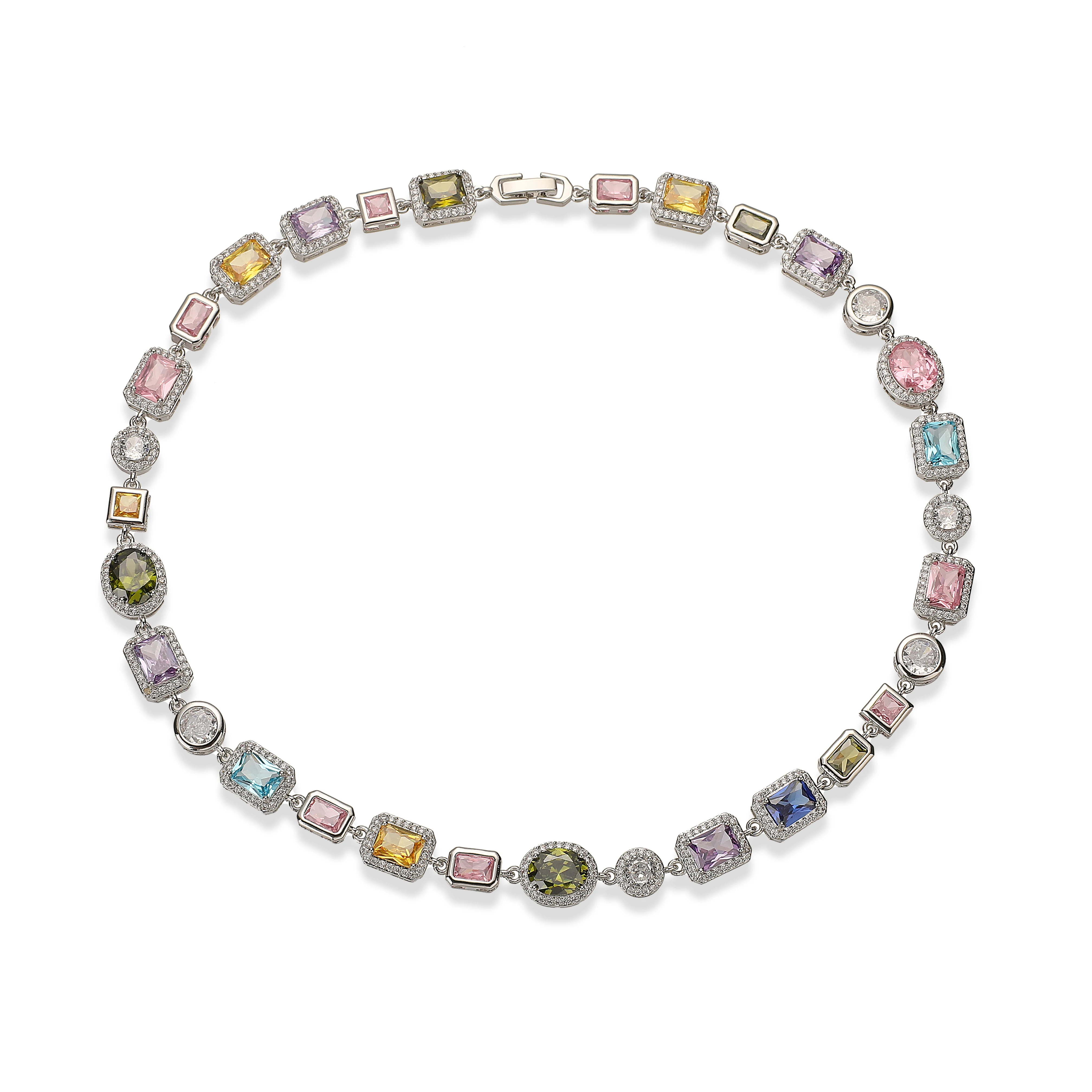 18K Gold Plated Square and Round Multicoloured Semi-Precious Stone Mosaic Design Jewellery Bracelet/Necklace Unisex Jewellery