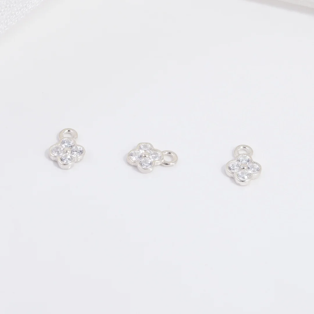 6pcs/S925 Sterling Silver 4mm*5.6mm Inlaid Zircon Clover Charm DIY Handcrafted Bracelet And Necklace Jewelry Accessory SD116