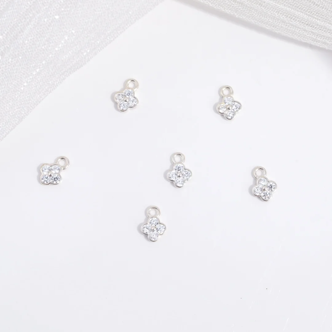 6pcs/S925 Sterling Silver 4mm*5.6mm Inlaid Zircon Clover Charm DIY Handcrafted Bracelet And Necklace Jewelry Accessory SD116