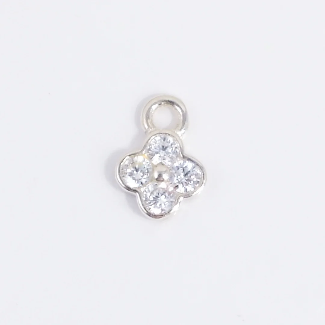 6pcs/S925 Sterling Silver 4mm*5.6mm Inlaid Zircon Clover Charm DIY Handcrafted Bracelet And Necklace Jewelry Accessory SD116