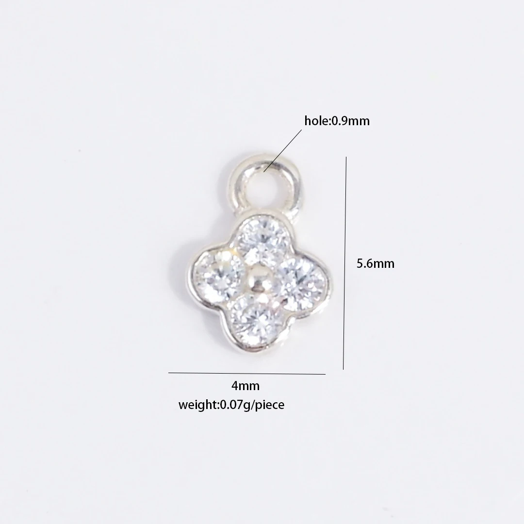 6pcs/S925 Sterling Silver 4mm*5.6mm Inlaid Zircon Clover Charm DIY Handcrafted Bracelet And Necklace Jewelry Accessory SD116