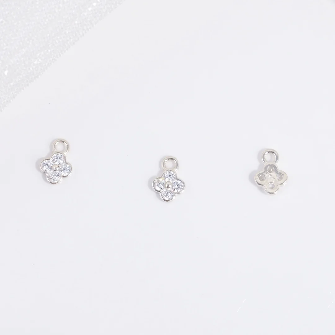 6pcs/S925 Sterling Silver 4mm*5.6mm Inlaid Zircon Clover Charm DIY Handcrafted Bracelet And Necklace Jewelry Accessory SD116