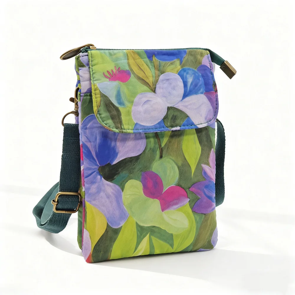 Versatile Print New Oil Painting Series 5-Layer Crossbody Phone Bag Rustic Fabric Women's Handbag Lightweight and Easy-to-Match