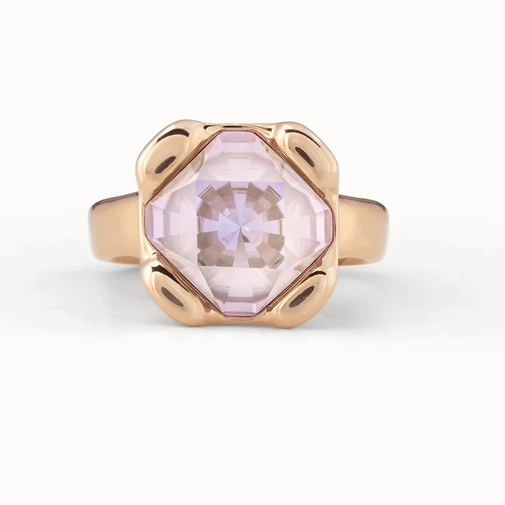 2025 new popular niche design geometric quadrilateral blue 10MM crystal ring simple yet eye-catching