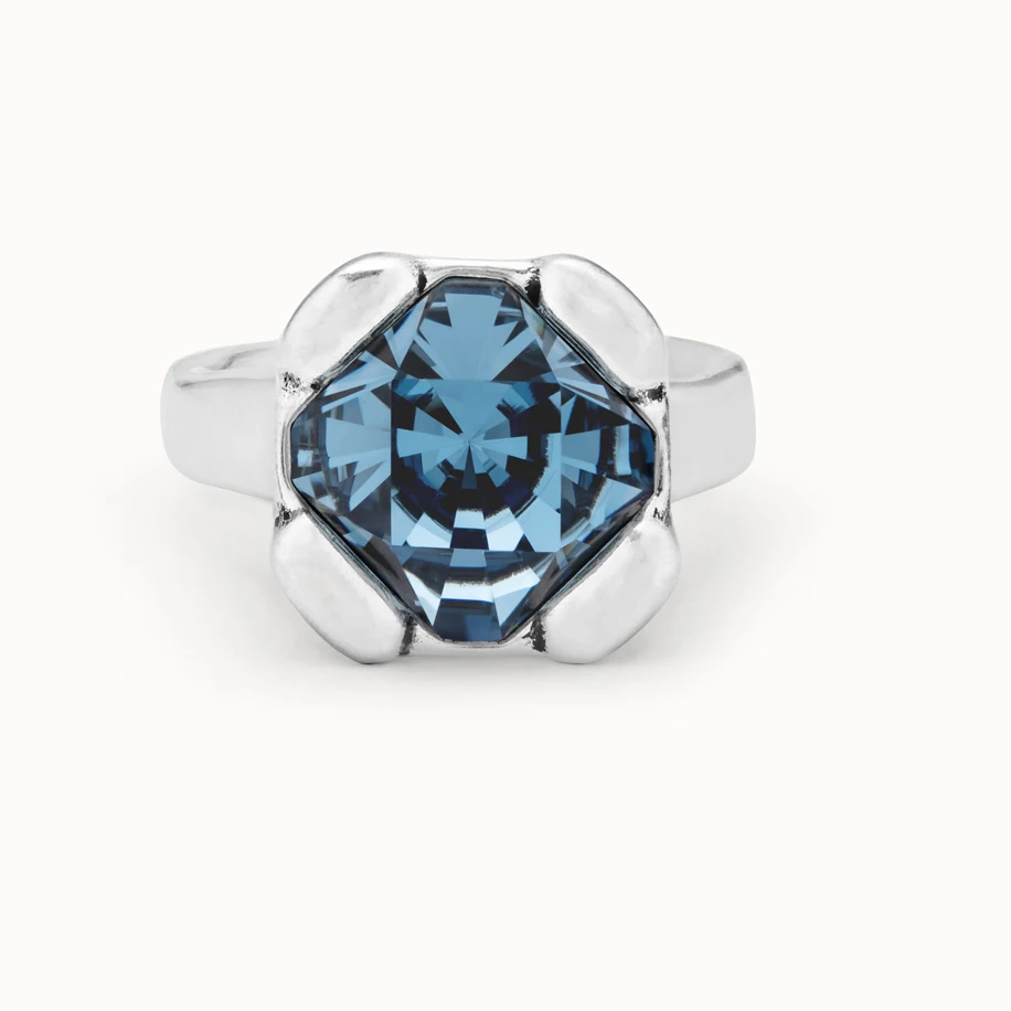 2025 new popular niche design geometric quadrilateral blue 10MM crystal ring simple yet eye-catching