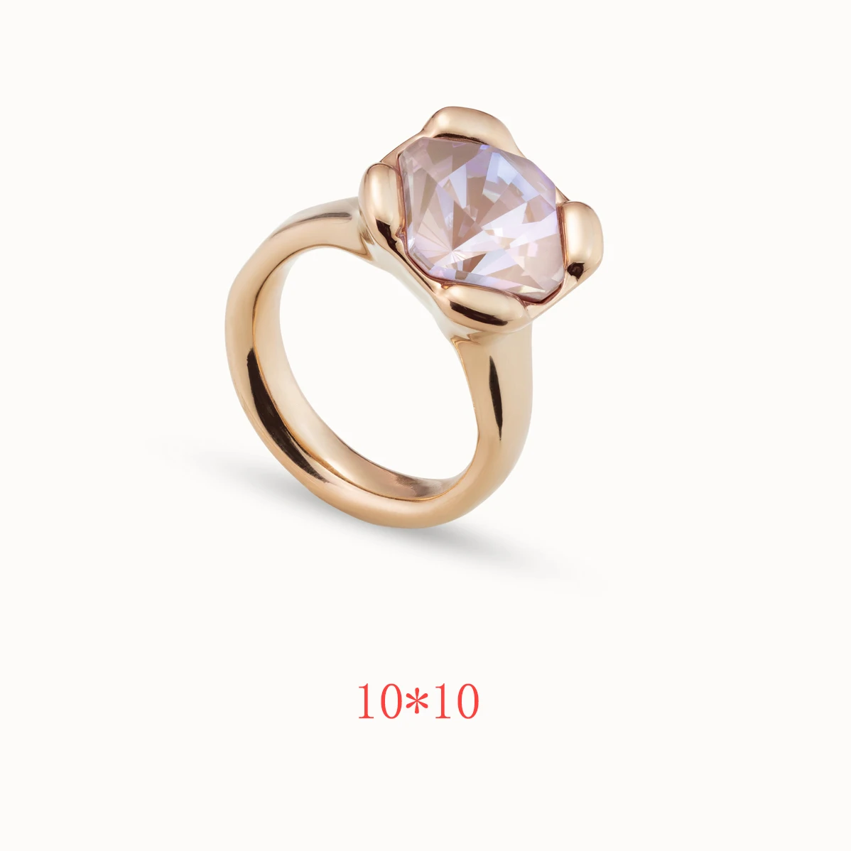 2025 new popular niche design geometric quadrilateral blue 10MM crystal ring simple yet eye-catching