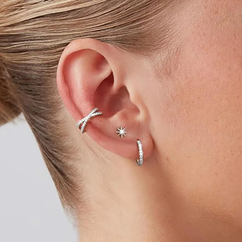 S925 Sterling Silver Non Piercing Cuff Earrings for Women Gifts 5A Cubic Zirconia Clip On Cartilage Helix Conch Fake Earrings