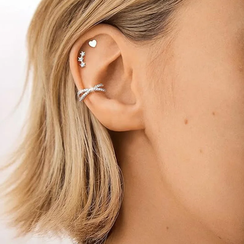 S925 Sterling Silver Non Piercing Cuff Earrings for Women Gifts 5A Cubic Zirconia Clip On Cartilage Helix Conch Fake Earrings