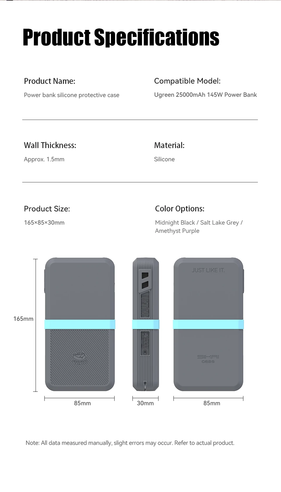 SIKAI Silicone Case for UGREEN 145W 25000mAh Power Bank Shockproof Cover with Precise Cutouts
