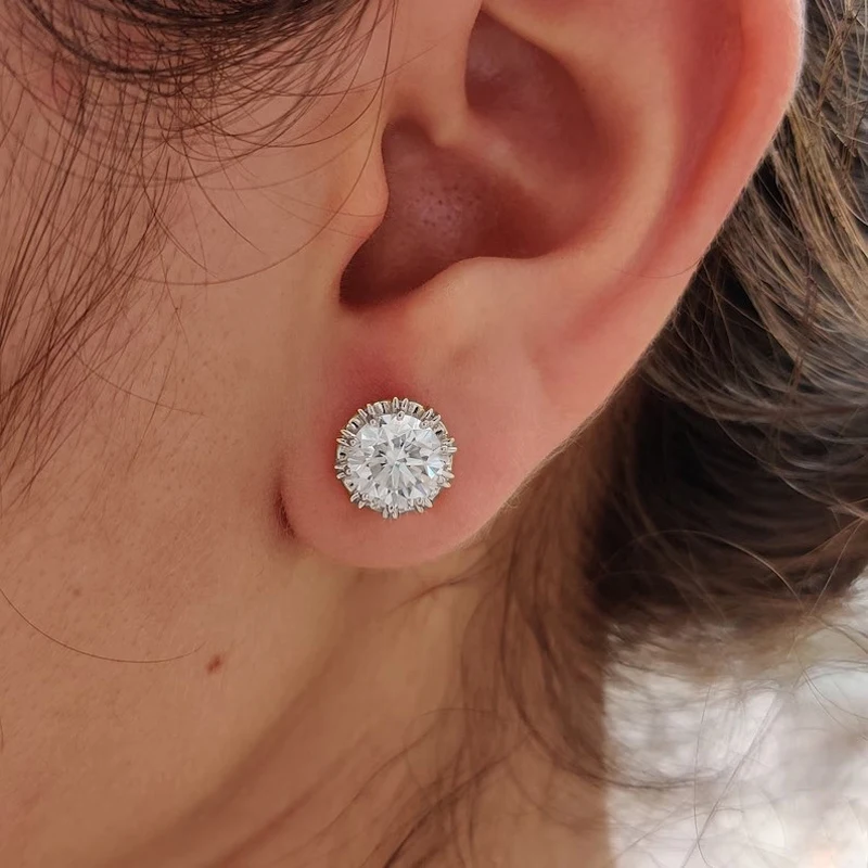 Rrjzz 6.5MM 1CT Moissanite Diamond Stud Earrings 925 Silver 14k Gold Plated Wedding Ear Studs for Women Men GRA Certificated