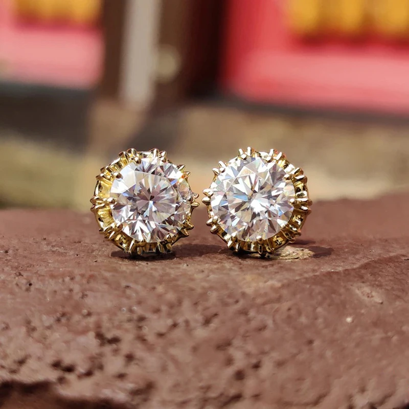 Rrjzz 6.5MM 1CT Moissanite Diamond Stud Earrings 925 Silver 14k Gold Plated Wedding Ear Studs for Women Men GRA Certificated