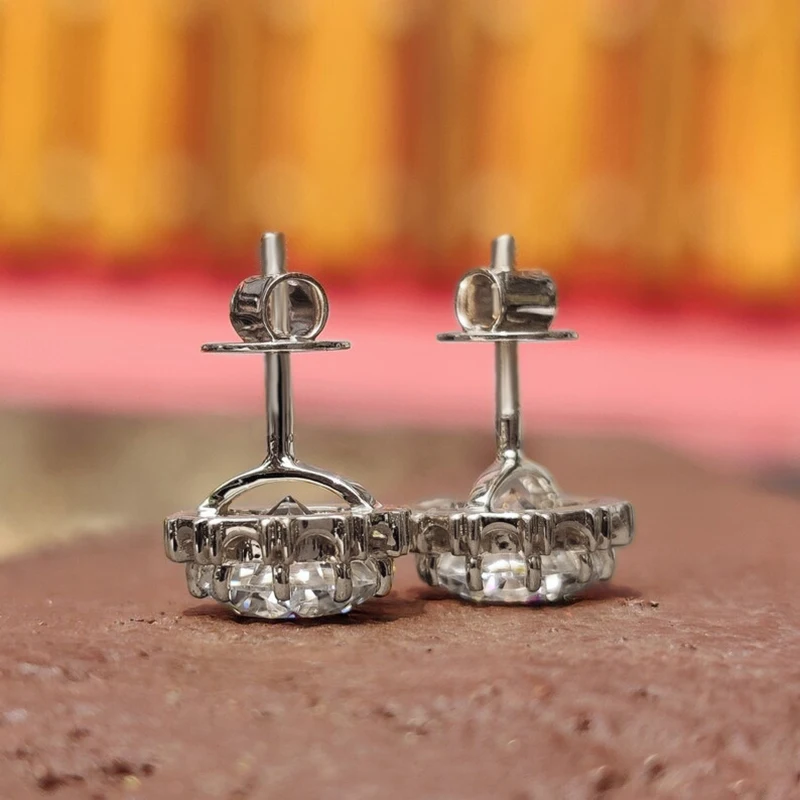 Rrjzz 6.5MM 1CT Moissanite Diamond Stud Earrings 925 Silver 14k Gold Plated Wedding Ear Studs for Women Men GRA Certificated