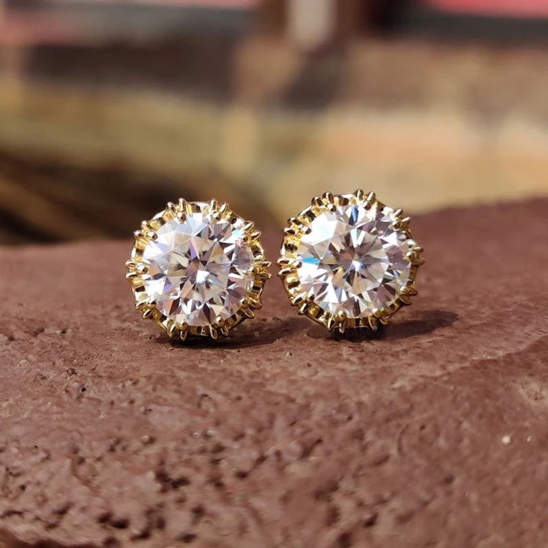 Rrjzz 6.5MM 1CT Moissanite Diamond Stud Earrings 925 Silver 14k Gold Plated Wedding Ear Studs for Women Men GRA Certificated