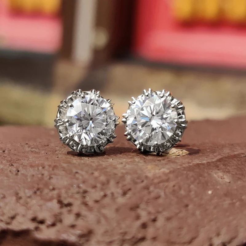 Rrjzz 6.5MM 1CT Moissanite Diamond Stud Earrings 925 Silver 14k Gold Plated Wedding Ear Studs for Women Men GRA Certificated