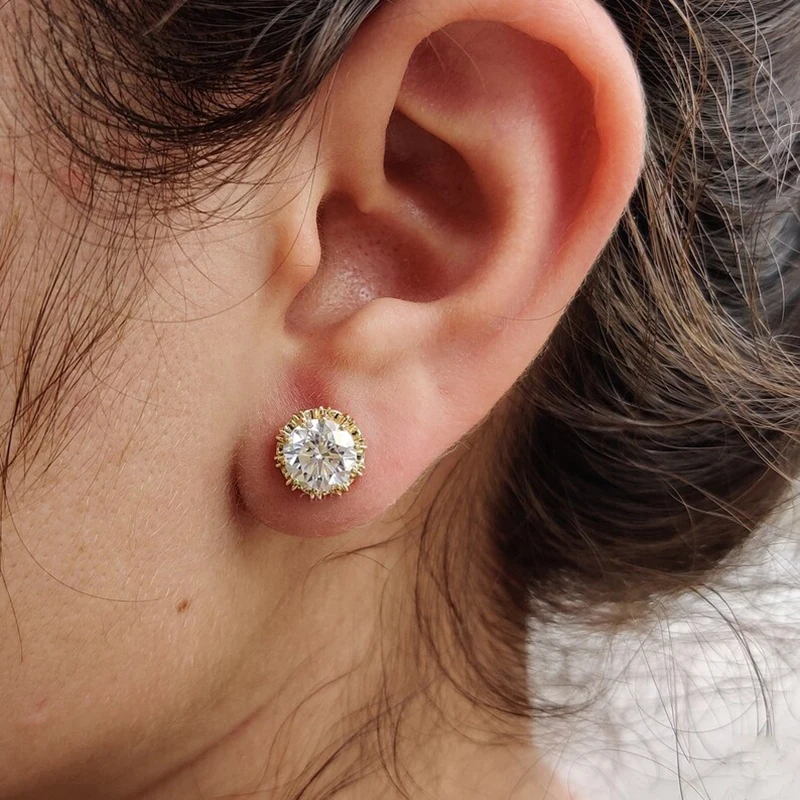 Rrjzz 6.5MM 1CT Moissanite Diamond Stud Earrings 925 Silver 14k Gold Plated Wedding Ear Studs for Women Men GRA Certificated