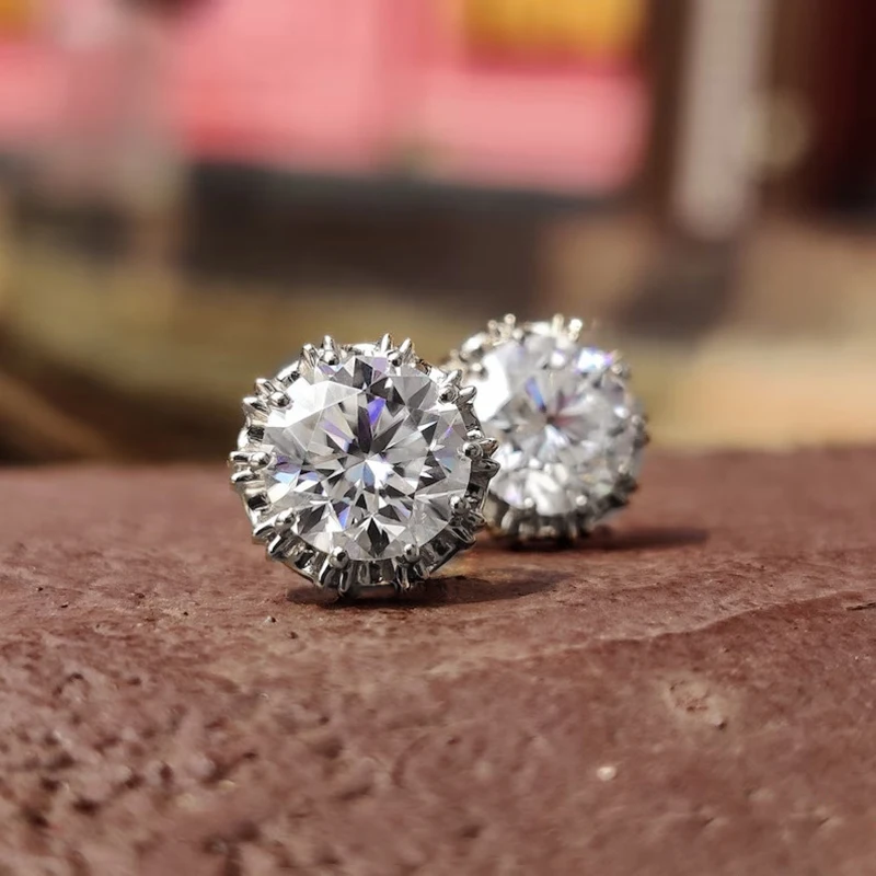 Rrjzz 6.5MM 1CT Moissanite Diamond Stud Earrings 925 Silver 14k Gold Plated Wedding Ear Studs for Women Men GRA Certificated