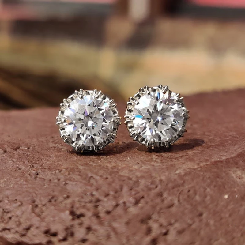 Rrjzz 6.5MM 1CT Moissanite Diamond Stud Earrings 925 Silver 14k Gold Plated Wedding Ear Studs for Women Men GRA Certificated