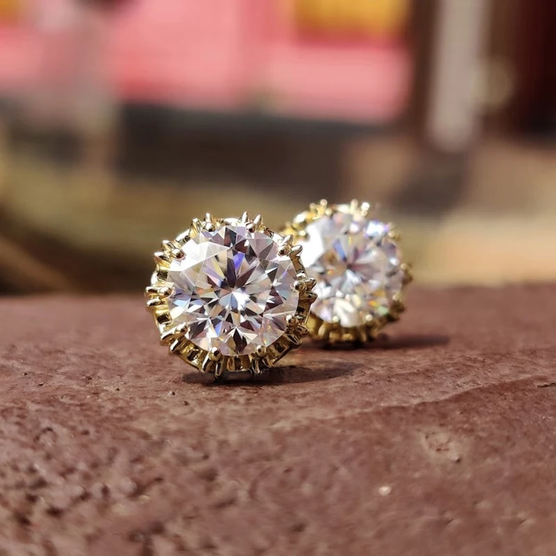 Rrjzz 6.5MM 1CT Moissanite Diamond Stud Earrings 925 Silver 14k Gold Plated Wedding Ear Studs for Women Men GRA Certificated