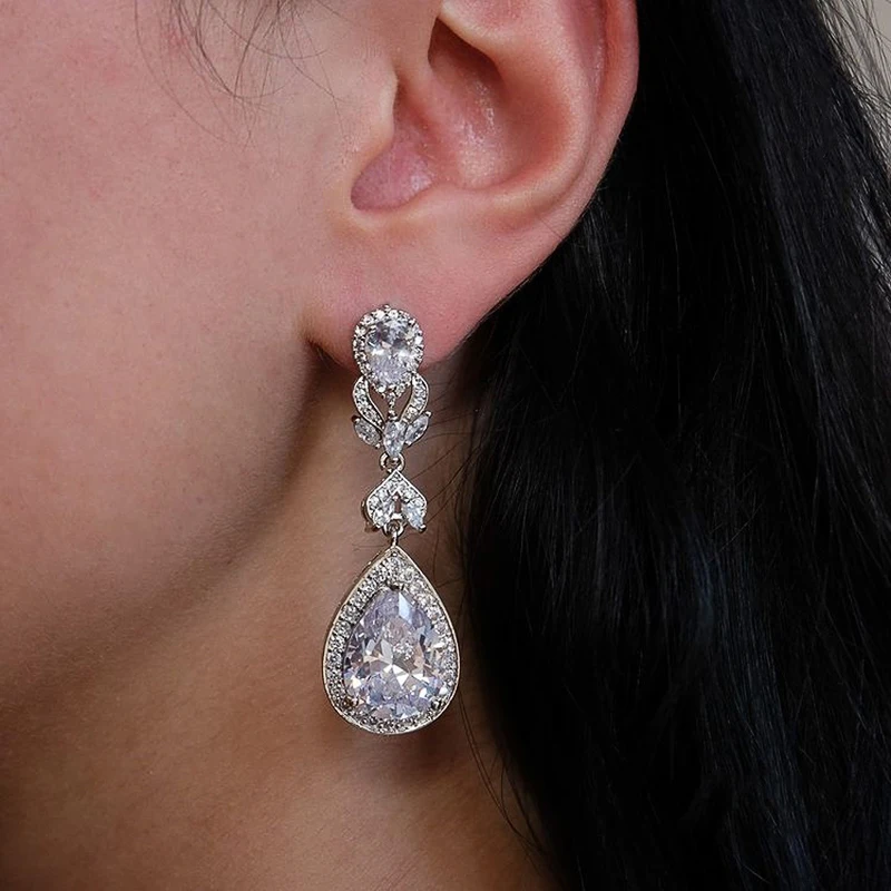 Huitan Women Drop Earrings with Bright Cubic Zirconia Charming Female Accessories for Party Engagement Trendy Daily Chic Jewelry