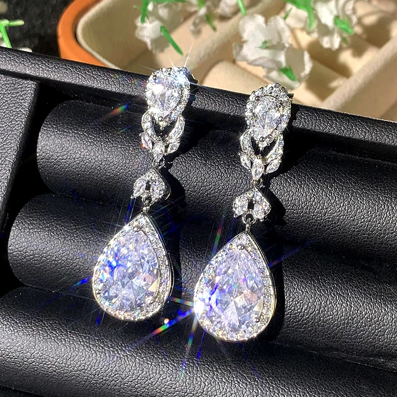 Huitan Women Drop Earrings with Bright Cubic Zirconia Charming Female Accessories for Party Engagement Trendy Daily Chic Jewelry