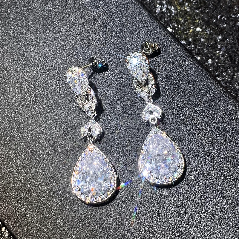 Huitan Women Drop Earrings with Bright Cubic Zirconia Charming Female Accessories for Party Engagement Trendy Daily Chic Jewelry