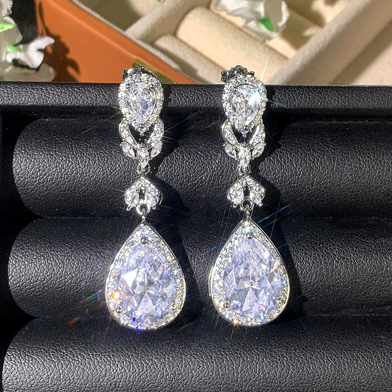 Huitan Women Drop Earrings with Bright Cubic Zirconia Charming Female Accessories for Party Engagement Trendy Daily Chic Jewelry