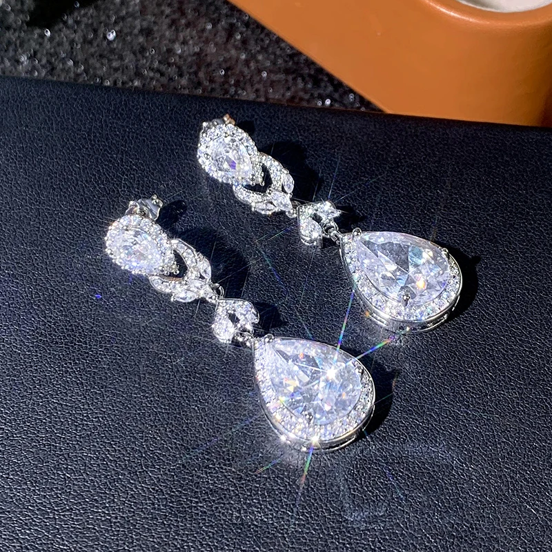 Huitan Women Drop Earrings with Bright Cubic Zirconia Charming Female Accessories for Party Engagement Trendy Daily Chic Jewelry
