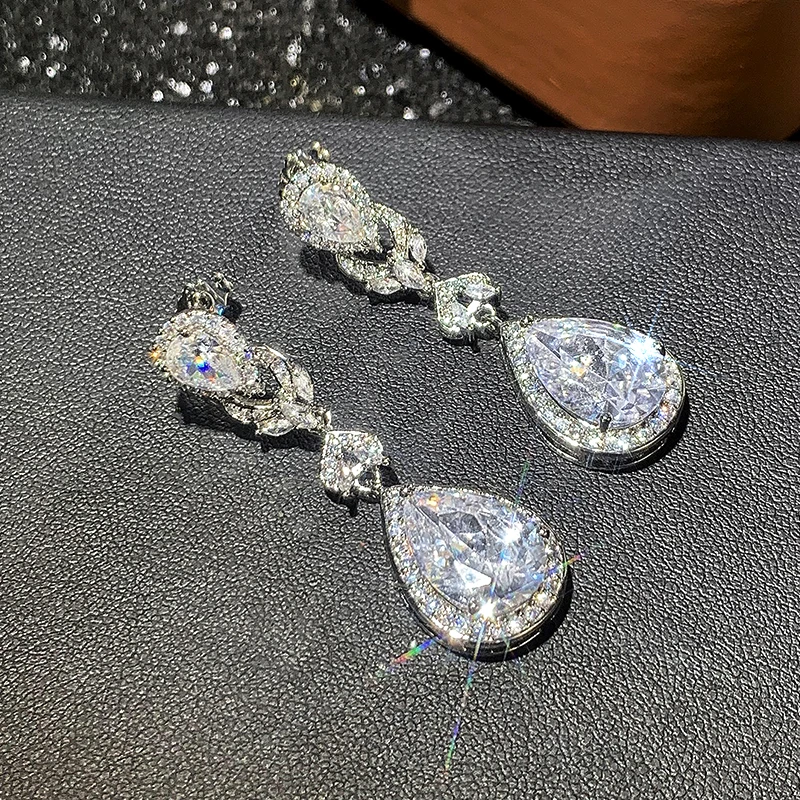 Huitan Women Drop Earrings with Bright Cubic Zirconia Charming Female Accessories for Party Engagement Trendy Daily Chic Jewelry