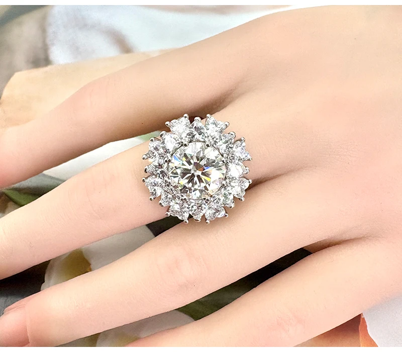 Sola-Bling 100% Pass Diamond Tester 5ct Moissanite Ring 925 Sterling Silver Rings for Women Fashion Elegant Gift Party Jewelry
