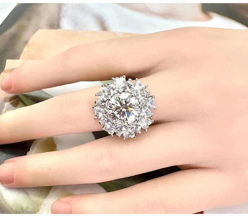 Sola-Bling 100% Pass Diamond Tester 5ct Moissanite Ring 925 Sterling Silver Rings for Women Fashion Elegant Gift Party Jewelry