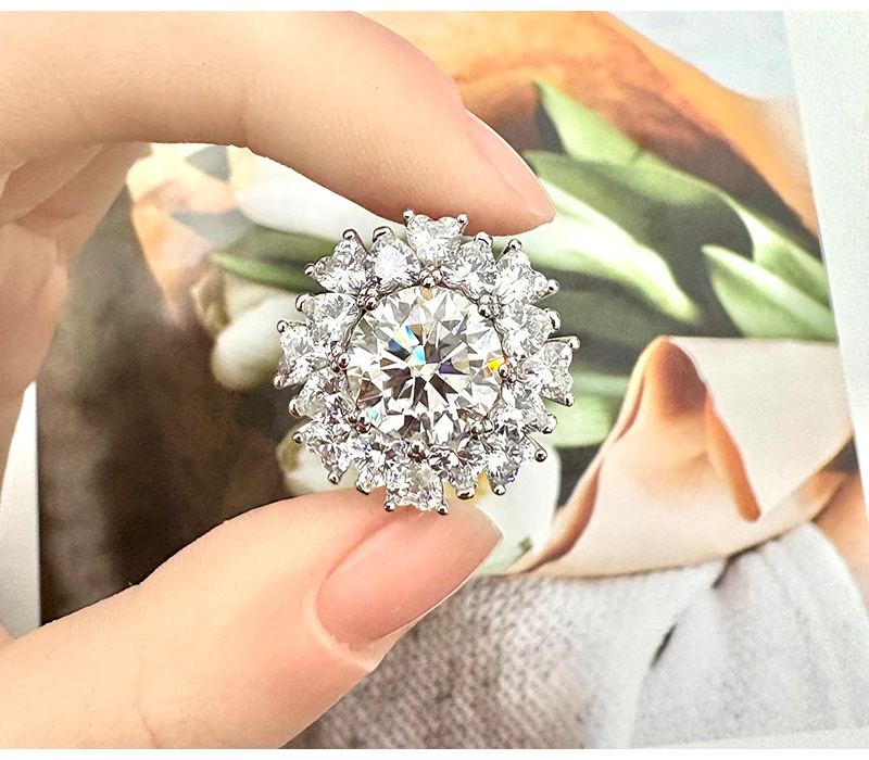 Sola-Bling 100% Pass Diamond Tester 5ct Moissanite Ring 925 Sterling Silver Rings for Women Fashion Elegant Gift Party Jewelry