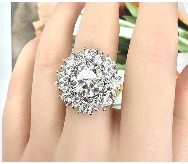 Sola-Bling 100% Pass Diamond Tester 5ct Moissanite Ring 925 Sterling Silver Rings for Women Fashion Elegant Gift Party Jewelry