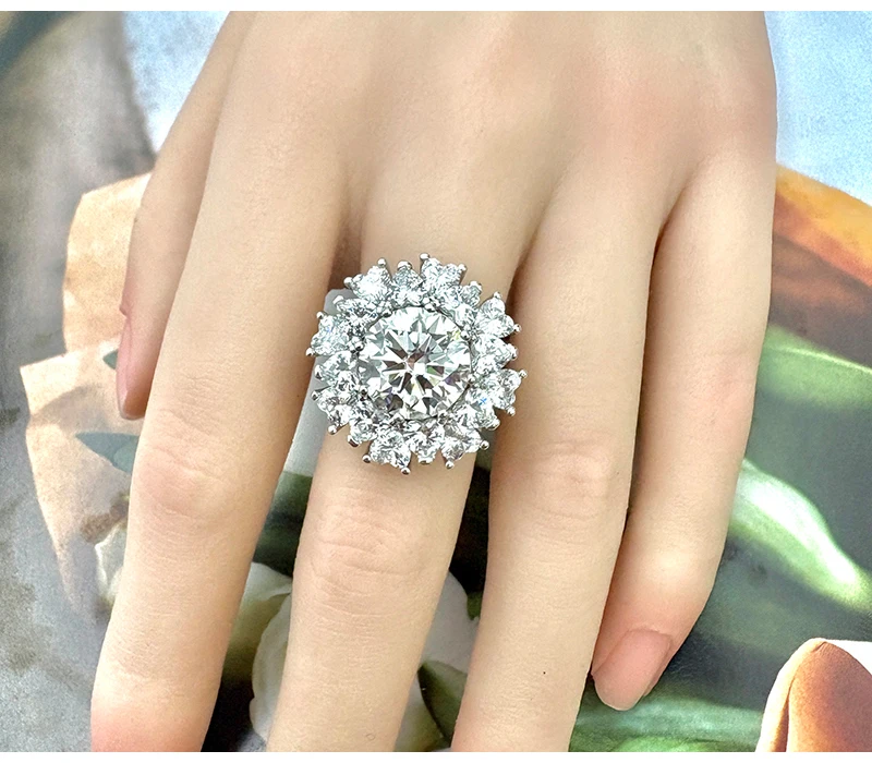 Sola-Bling 100% Pass Diamond Tester 5ct Moissanite Ring 925 Sterling Silver Rings for Women Fashion Elegant Gift Party Jewelry