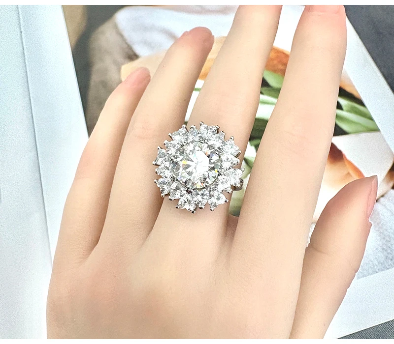 Sola-Bling 100% Pass Diamond Tester 5ct Moissanite Ring 925 Sterling Silver Rings for Women Fashion Elegant Gift Party Jewelry