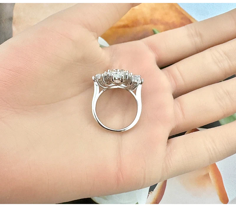 Sola-Bling 100% Pass Diamond Tester 5ct Moissanite Ring 925 Sterling Silver Rings for Women Fashion Elegant Gift Party Jewelry