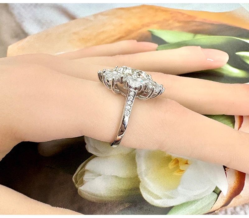 Sola-Bling 100% Pass Diamond Tester 5ct Moissanite Ring 925 Sterling Silver Rings for Women Fashion Elegant Gift Party Jewelry
