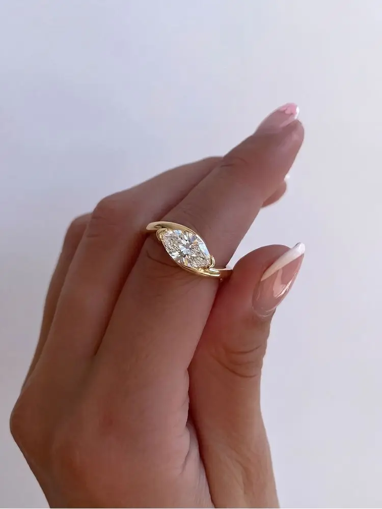 925 Sterling Silver Wave Shiny Marquise Zircon Ring For Women Anniversary Party Luxury High Quality Fine Jewelry Gifts