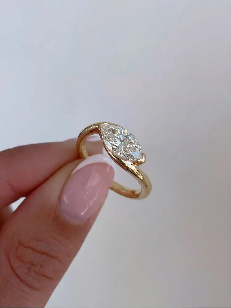 925 Sterling Silver Wave Shiny Marquise Zircon Ring For Women Anniversary Party Luxury High Quality Fine Jewelry Gifts