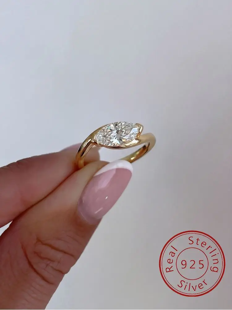 925 Sterling Silver Wave Shiny Marquise Zircon Ring For Women Anniversary Party Luxury High Quality Fine Jewelry Gifts