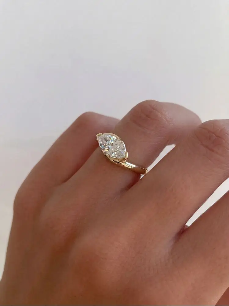 925 Sterling Silver Wave Shiny Marquise Zircon Ring For Women Anniversary Party Luxury High Quality Fine Jewelry Gifts