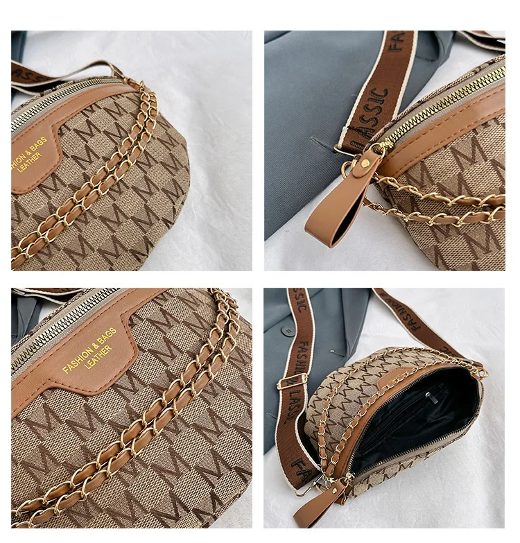 Chic Waist Crossbody Bag with Dual Chain Details, Simple Chest Bag, Stylish Wide Strap & Sleek Zip Closure Suitable Everyday Use