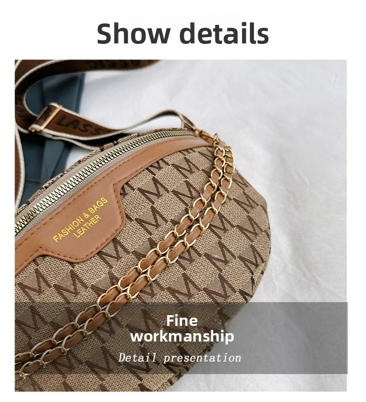Chic Waist Crossbody Bag with Dual Chain Details, Simple Chest Bag, Stylish Wide Strap & Sleek Zip Closure Suitable Everyday Use