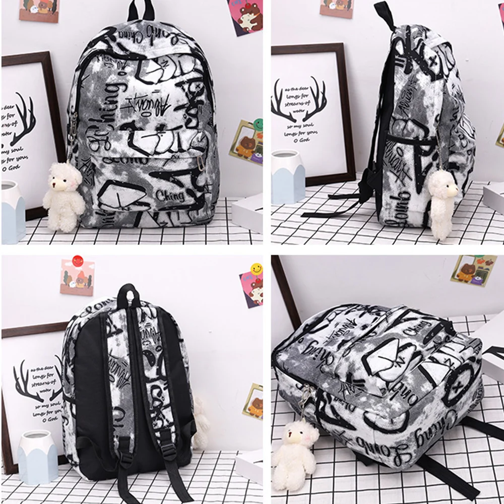 Fashion Nylon Women's Backpack Graffiti Printing Waterproof School Bags Large Capacity Shoulder Bag Students