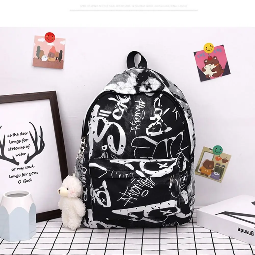 Fashion Nylon Women's Backpack Graffiti Printing Waterproof School Bags Large Capacity Shoulder Bag Students