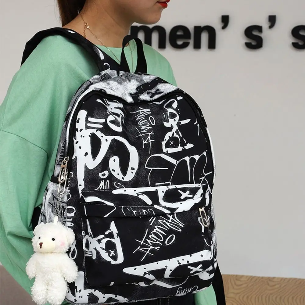 Fashion Nylon Women's Backpack Graffiti Printing Waterproof School Bags Large Capacity Shoulder Bag Students